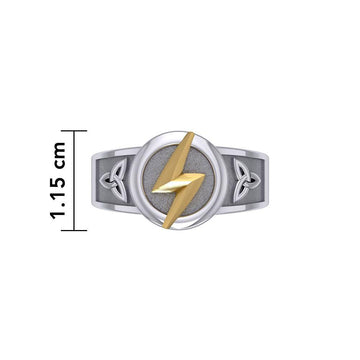 Zeus God Lightning Bolt with Celtic Trinity Knot Silver and Gold Ring MRI2296 - Jewelry